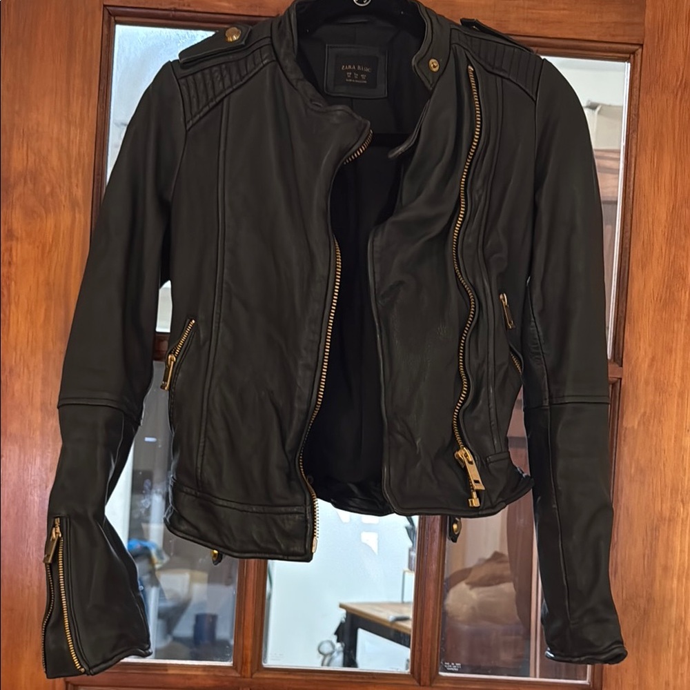 Zara Black Leather Moto Jacket